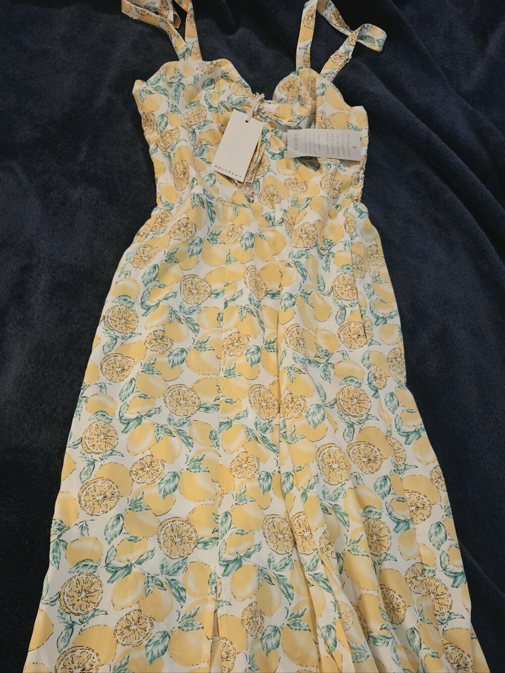 Yellow Lemon Print Sundress with Tie Straps